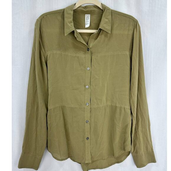 Spanx Low Maintenance Washable Silk Button Down – Olive Green – Size Medium - Picture 3 of 7